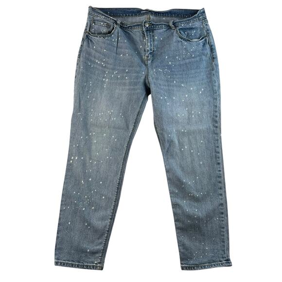 Old Navy Sz 16 Boyfriend Straight Jeans Mid Rise Bleach Spots Light Wash Stretch - Picture 2 of 16
